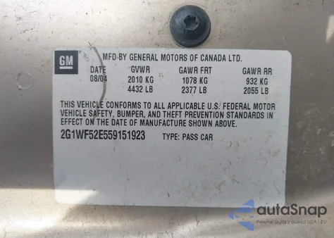 2005 Chevrolet Impala z USA, uszkodzony, nr VIN 2G1WF52E559151923